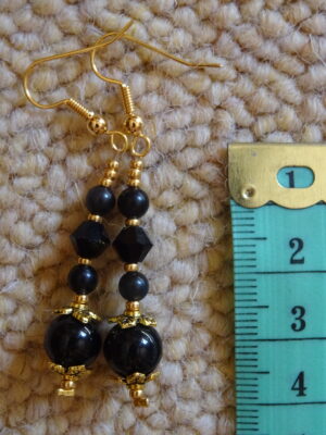 Boucles d’oreille pierre obsidienne dorée