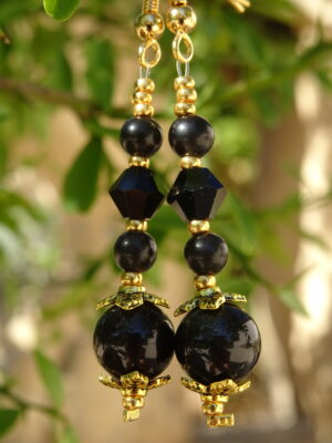 Boucles d’oreille pierre obsidienne dorée