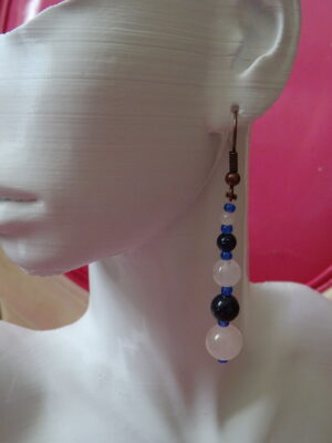 Boucles d’oreille quartz rose pierre de nuit – goldstone bleue