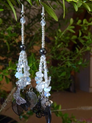 Boucles d’oreille pierre de lune hématite