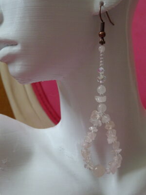 Boucles d’oreille longues pierre quartz rose