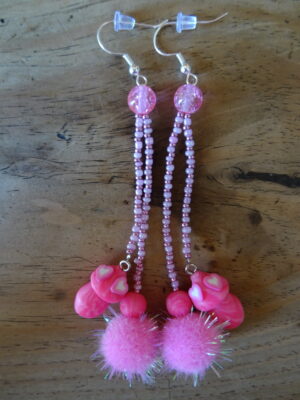 Boucles d’oreille champignon psychédélique rose fluo