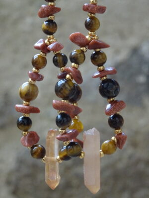Boucles d’oreille pierre de soleil – œil de tigre – cristal de roche