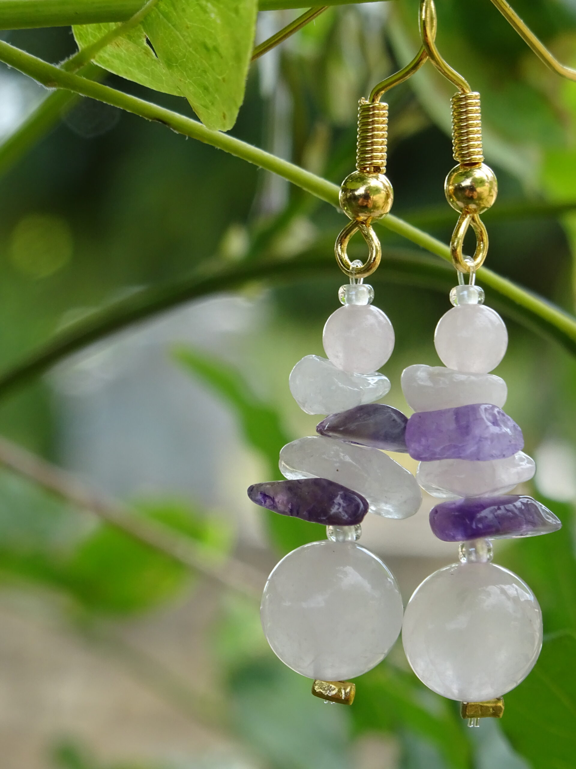 Boucles d’oreille améthyste quartz rose