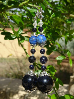 Boucles d’oreille pierre de nuit-goldstone bleue – lapis lazuli
