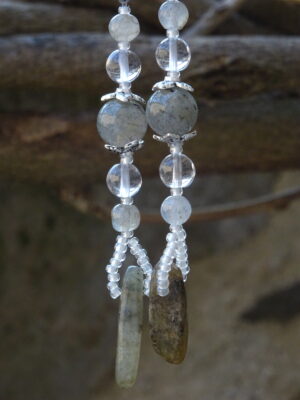Boucles d’oreille pierre labradorite & cristal de roche