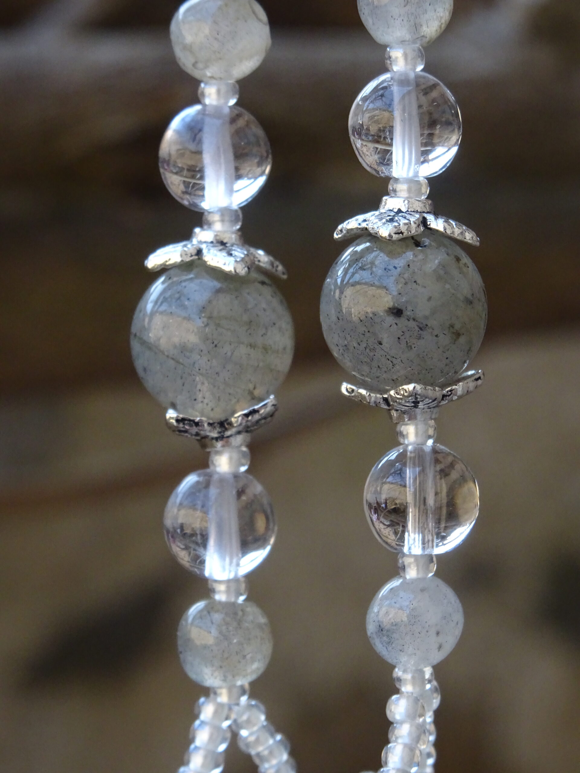 Boucles d’oreille pierre labradorite & cristal de roche
