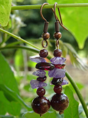 Boucles d’oreille améthyste & grenat