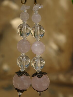 Boucles d’oreille cristal de roche & quartz rose