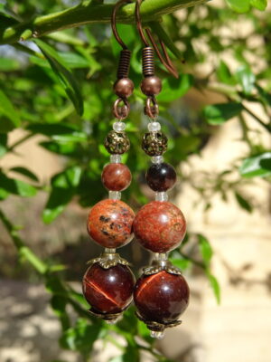 Boucles d’oreille œil de tigre rouge & jaspe