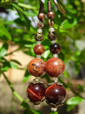 Boucles d’oreille œil de tigre rouge & jaspe