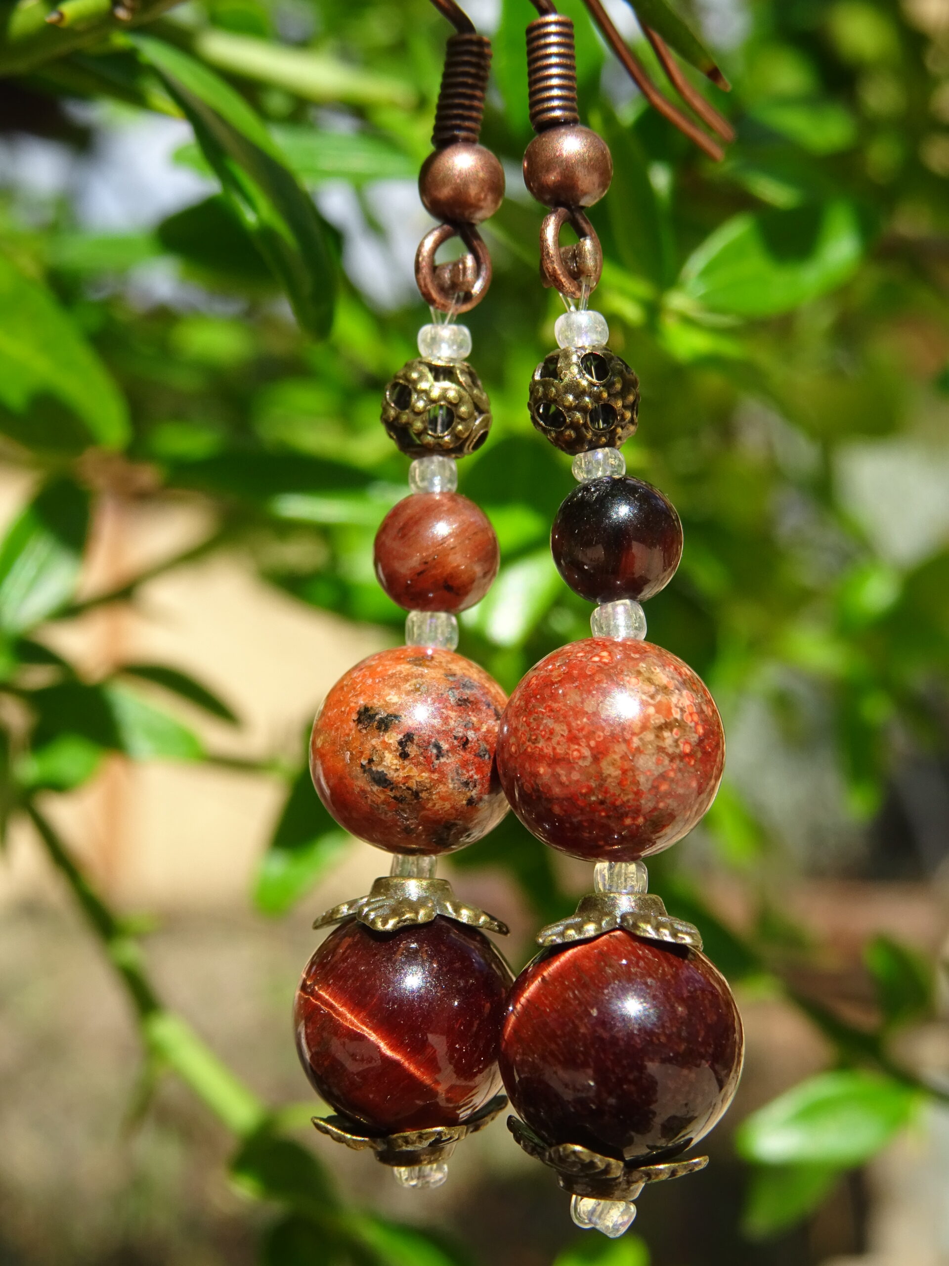 boucles d'oreille pierre naturelle jaspe œil de tigre