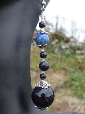 Boucles d’oreille pierre de nuit-goldstone bleue – lapis lazuli
