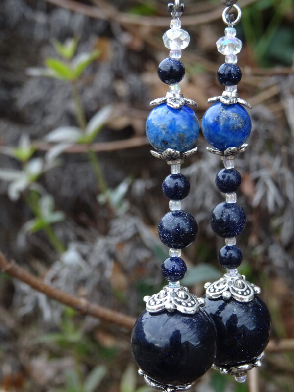 boucles d'oreille pierre naturelle goldstone bleue lapis lazuli