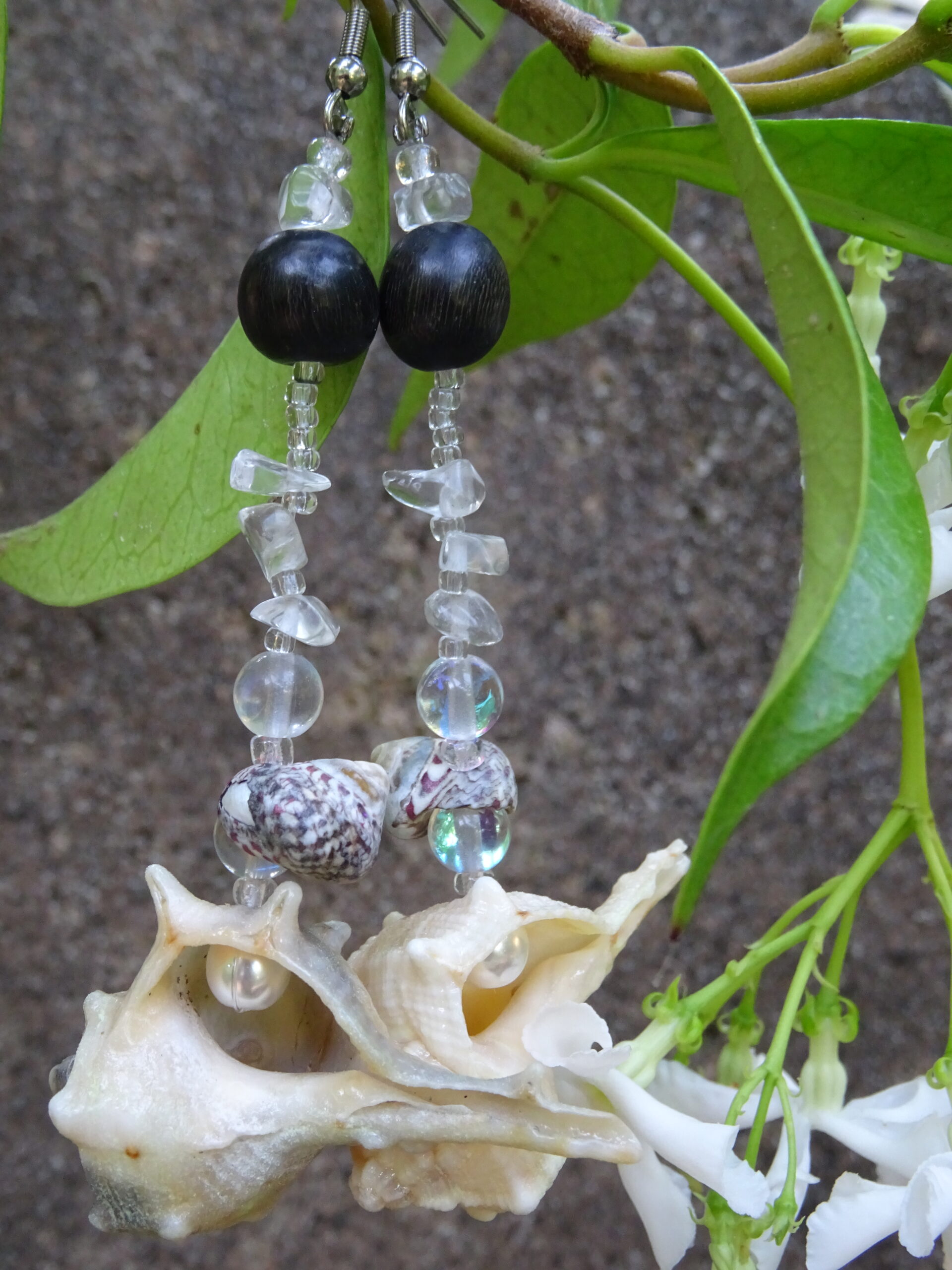 boucles d'oreille coquillage pierre de lune