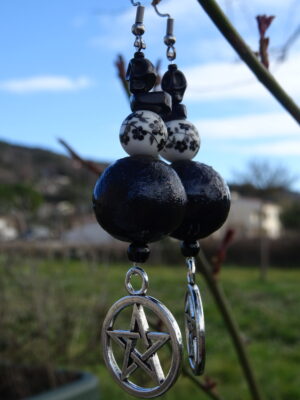 Boucles d’oreille tête de mort – pentacle