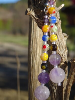 Boucles d’oreille améthyste perles verre fleuries