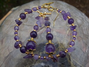 Ensemble bracelet et boucles d’oreille améthyste