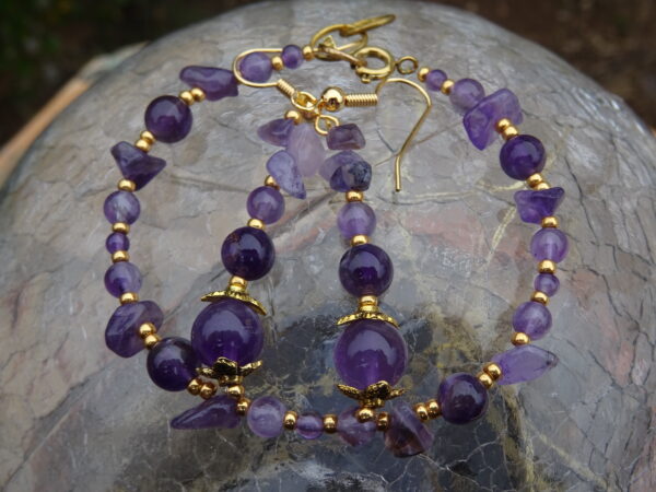 ensemble bijoux bracelet boucles d'oreille améthyste