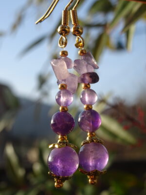 Ensemble bracelet et boucles d’oreille améthyste