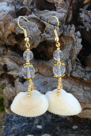 Boucles d’oreille coquillage et cristal de roche