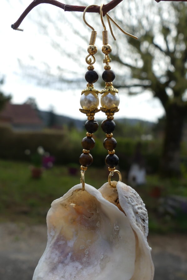 boucles d'oreille nacre pierre naturelle œil de tigre