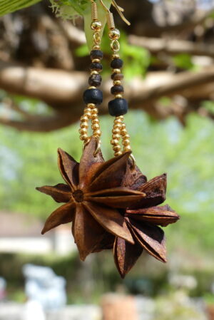 Boucles d’oreille anis étoilé & perles de coco